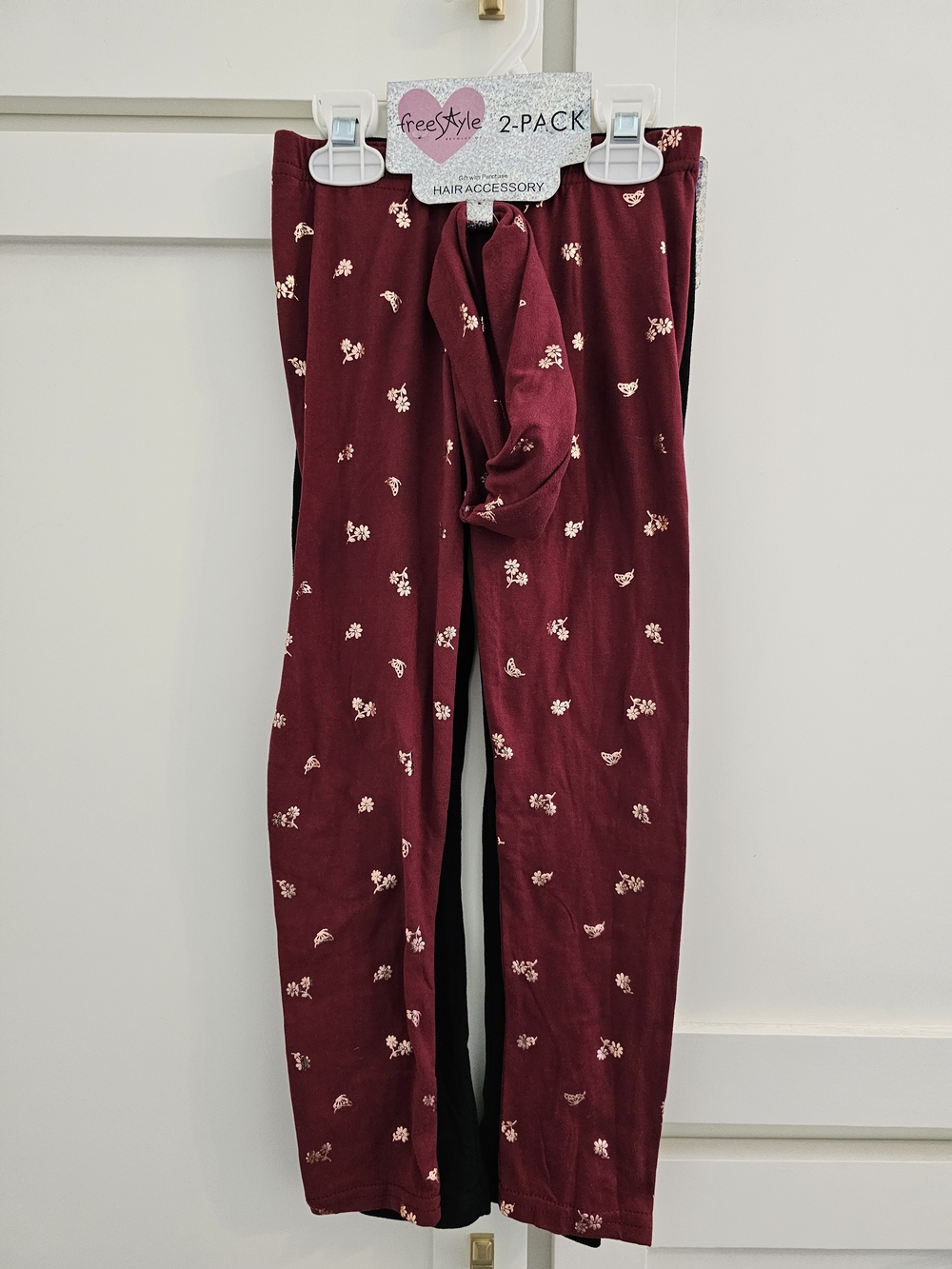 Freestyle Burgundy Floral And Black Girls' Leggings with Head Piece
